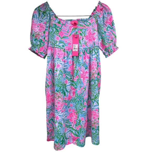 Lilly Pulitzer girl Amalfi blue leaf wild mini Delaney dress size XL 12-14 NWT - Picture 1 of 7